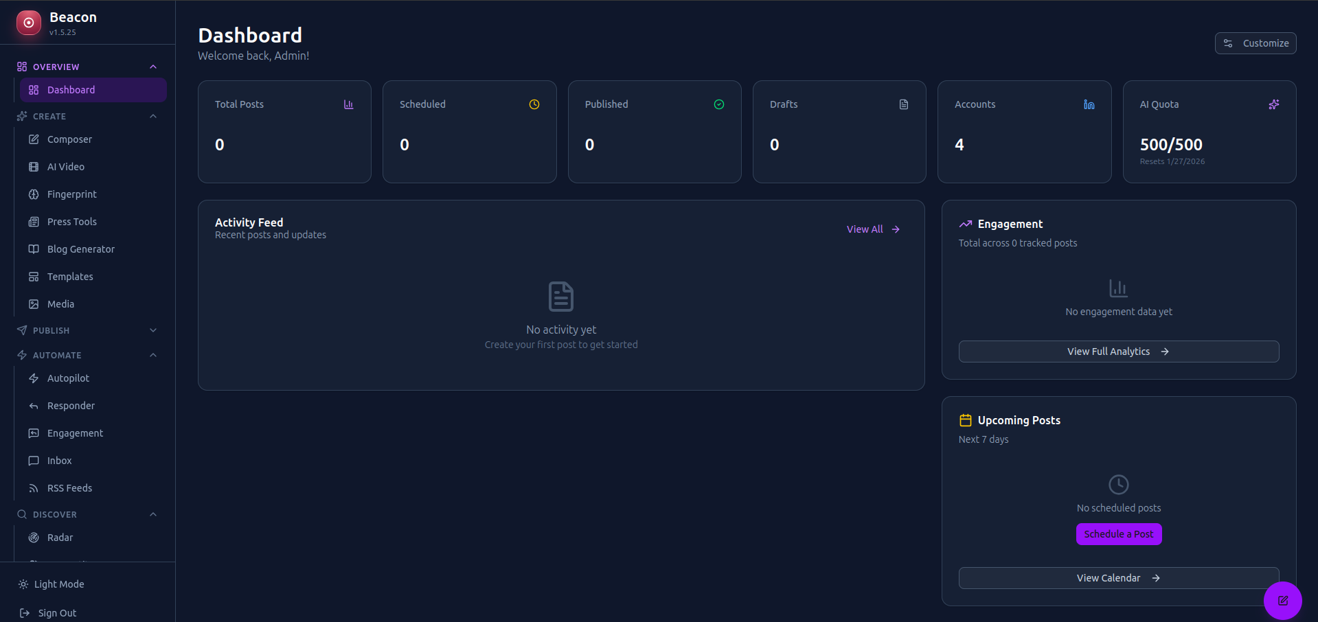 Beacon AI Social Media Command Center Dashboard