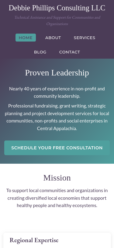 Debbie Phillips Consulting website homepage as viewed on a mobile phone